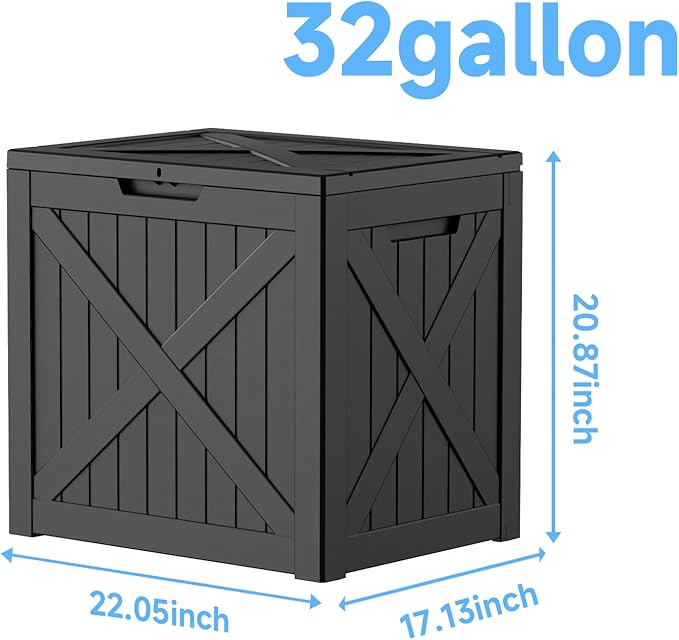 32 Gallon Resin Deck Box Outdoor Storage Box for Patio Furniture,Outdoor Cushions,Garden Tools and Pool Supplies,Waterproof,Lockable(Black,32Gallon)