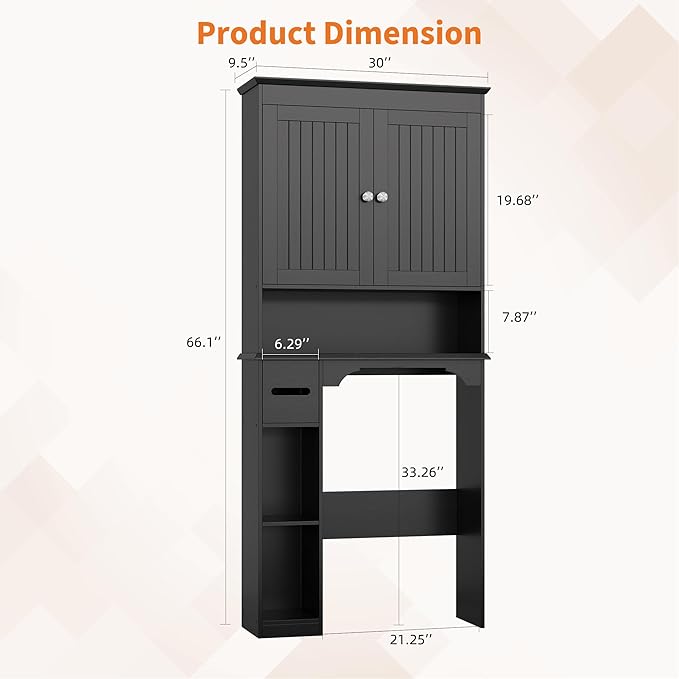 GAOMON Over The Toilet Storage Cabinet, Bathroom Shelf Organizer with Anti-Tip Device Small Freestanding Space Saver with Adjustable Shelf