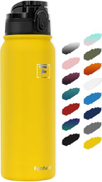 Fanhaw 20 oz Insulated Stainless Steel Water Bottle with Anti-Dust Chug Lid, Leakproof Vacuum Metal Bottle for Kids, Women & Men (Yellow)
