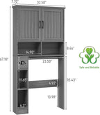 Over The Toilet Storage Cabinet, Farmhouse Storage Cabinet Over Toilet with Barn Door& Toilet Paper Holder Stand，Home Space-Saving Toilet Rack, for Bathroom, Restroom, Laundry.Wash Gray
