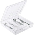 Utensil Holder for Countertop with Lid, Plastic Silverware Tray for Drawer, 5 Compartments Flatware Organizer,Transparent