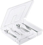 Utensil Holder for Countertop with Lid, Plastic Silverware Tray for Drawer, 5 Compartments Flatware Organizer,Transparent