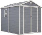 Aoxun 6x8 FT Outdoor Storage Shed, Plastic Garden Resin Shed with Floor and Window for Patio, Lawn, Outdoor Storage with Lockable Door for Bike, Garbage Can, Tools, Grey