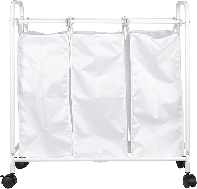 Household Essentials Rolling Triple Laundry Sorter, White