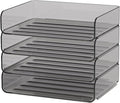 4-Tier Horizontal Acrylic Paper Tray Organizer | Clear Stackable Desk Organizer for Documents, Letters, A4 Paper | Modern Office/Classroom/Home Organization,Brown