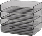 4-Tier Horizontal Acrylic Paper Tray Organizer | Clear Stackable Desk Organizer for Documents, Letters, A4 Paper | Modern Office/Classroom/Home Organization,Brown