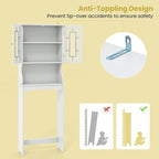 Giantex Over The Toilet Storage Cabinet, Above Toilet Bathroom Organizer with Tempered Glass Doors & Adjustable Shelf, Freestanding Space Saver Rack for Restroom, Laundry