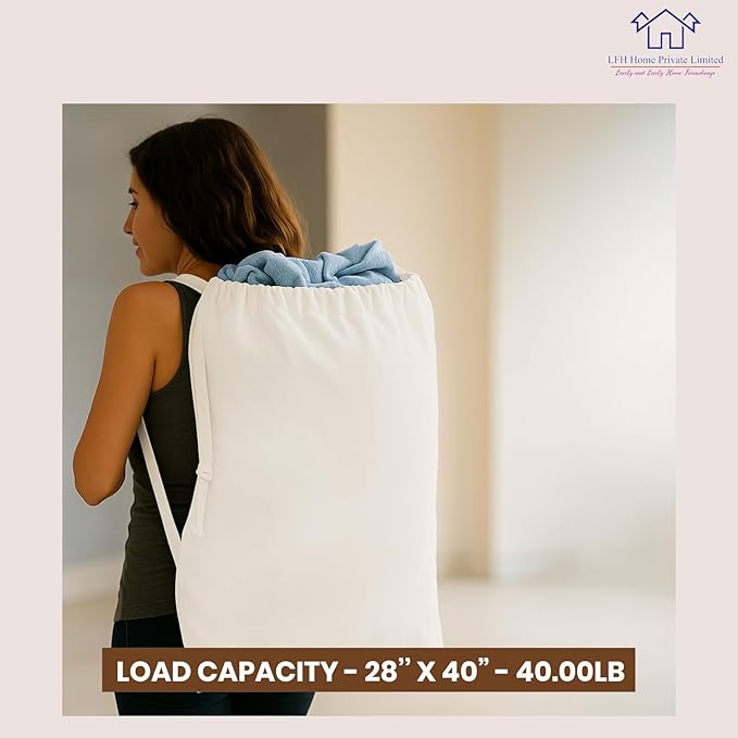 LFH Home Cotton Canvas Extra Large Laundry Bag with Handle, Heavy Duty Drawstring Closure Washable Laundry Bags School Travel, Home, Hotel, College Dorm, Organizer Sack, Toys 28x40-White