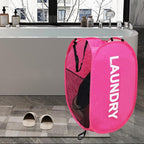 Larpur Pop Up Laundry Baskets, 2 Pack Mesh Laundry Hampers Collapsible Clothes Hampers for Home, Dorm, Travel (Pink + Blue)