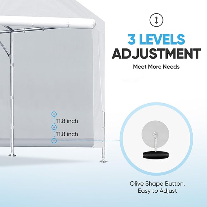ADVANCE OUTDOOR Replacement Sidewall Tarp for 10/12x20 ft Carport Canopy, Heavy-Duty Waterproof & UV Protected, Easy Installation with Ball Bungees, White, One Sidewall Only