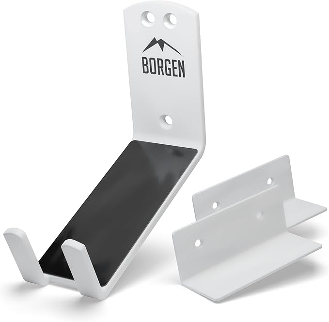 Borgen Bike Wall Mount Pedal Hook for E-Bikes, MTB & Road - Bicycle Wall Mount with Support Brackets and Wall Protection Pads, Suitable as Bike Rack Garage Bike Storage Shed and Bicycle Storage Indoor