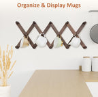 Accordion Wall Hanger, Hat Rack for Wall with 14 Coat Hooks, Expandable Hat Hangers Organizer, Vintage Decorative Coat Rack Wall Mount for Purse, Mug (Brown)