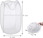 Pop up Laundry Hamper, Portable Foldable Mesh Clothes Hamper for Kids Room, College Dorm or Travel, Collapsible Laundry Basket for Storage, White
