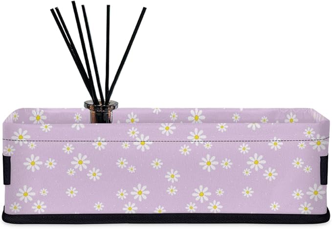 Small Bathroom Baskets for Toilet,Purple Daisy Foldable Toilet Paper Tank Basket Organizer for Towels Storage Decorative Open Storage Bins for Home,Closet,Containers,Cabinet