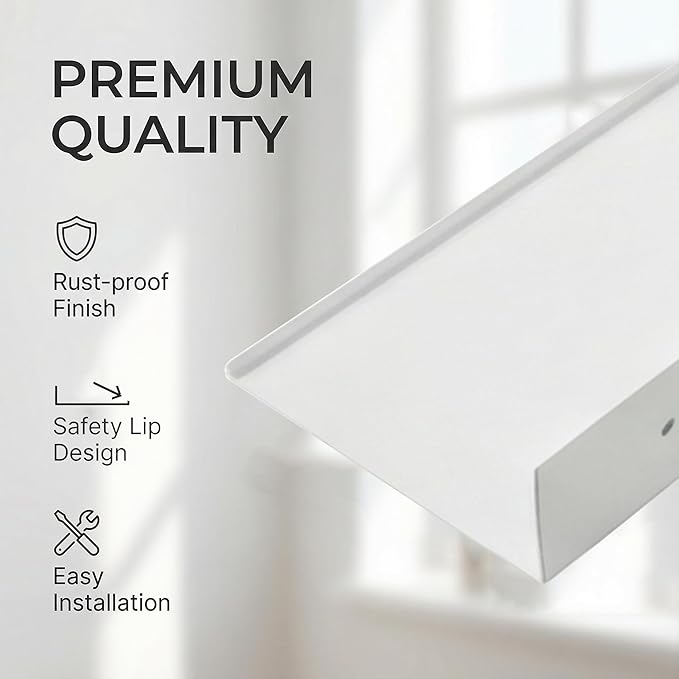 Z metnal Wall Shelves, Floating Shelves, Metal Bathroom Shelf for Storage Organization, Aluminum, Wall Mounted, White, 20 inch, 2 Pack