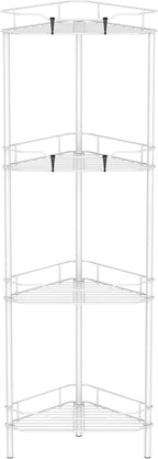 4 Tier Floor Standing Corner Shower Caddy Organizer Shelf with Hooks, Bathroom Shelves Stand Rack, White