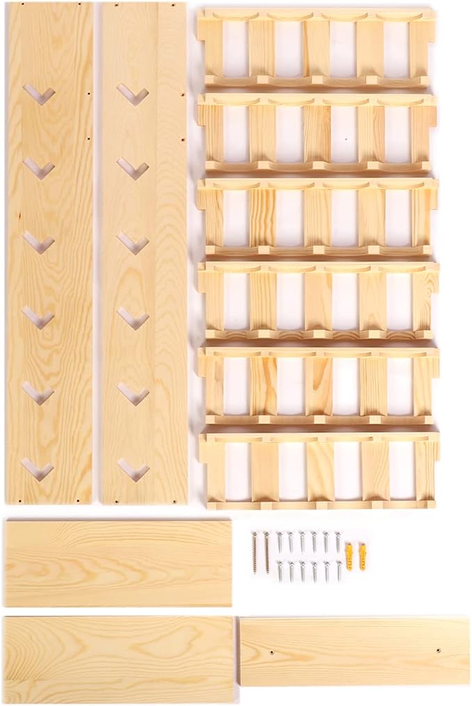 Nisorpa 24 Can Spray Paint or Lube Can Holder Aerosol Can Rack 6-Tier Wooden Spray Paint Can Storage Rack Wall Mount Aerosol Spray Can Organizer for Garage and Craft Workroom- 14.2" L x 5" W x 30" H