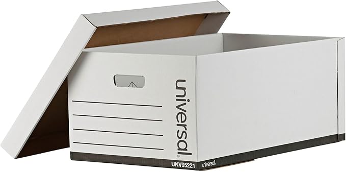Universal 9522101 Medium-Duty Easy Assembly Legal File Storage Box - White (12/Carton)