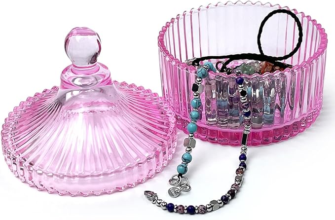 Colorful Glass Jar With Lid,Candy Cookie Jars,Valentine Easter Candy Dish,Jewelry Box,Cutecore Room Decor,Biscuit Containers Food Storage(Pink)
