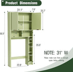 31" W Over The Toilet Storage Cabinet with Fluted Door, Green Bathroom Organizer with Adjustable Shelf, 67''H Tall Natural Toilet Paper Holder Stand Wave Door for Restroom, Laundry Room