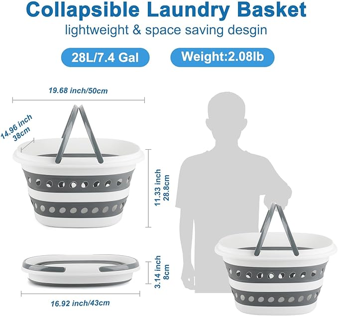 28L Collapsible Laundry Basket with Handle, Foldable Clothes Basket Laundry Hamper Plastic Storage Bin, Pop-Up Hamper for Dirty Clothes, Portable Storage Container Outdoor Camping Home RV Accessories