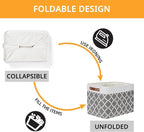 DULLEMELO Foldable Nursery Storage Baskets Canvas Storage Bins for Organizing 2 Pack Collapsible Home Organizer With Leather Handles (White&Lattice Grey)