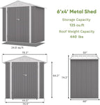 Patiowell 6x4 FT Outdoor Storage Shed, Water-Resistance Metal Outdoor Sheds with Vents & Lock, Garden Shed of Galvanized Steel for Lawn, Patio, Backyard Garden Tools, Bikes, Gray