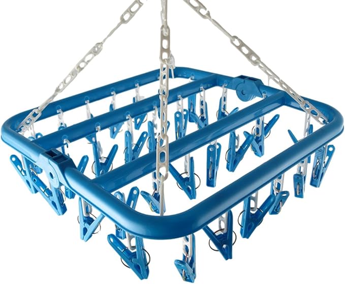 Clip and Drip Hanger Clothes Hanger Drying Rack 32 Clips (Blue)