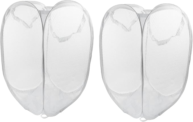 2 Pack Foldable Pop-Up Laundry Hamper, Collapsible Mesh Clothes Basket Laundry Baskets with Carry Handles(White)
