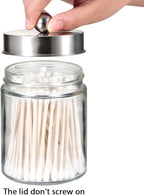 Amolliar 4Pc Apothecary Jars Bathroom Vanity Storage Organizer Set -Countertop Canister with Stainless Steel Lids &Stickers - Qtip Dispenser Holder for Qtip,Cotton Swab,Makeup Sponge (Brushed Nickel)