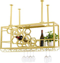Hanging Wine Rack, 39in Heavy Duty Ceiling Mounted Wine Bottle & Glass Holder, 150lbs Load Capacity Storage Rack, for Bar, Kitchen, Restaurant, Cellar (Gold)