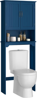 Yaheetech Over The Toilet Storage with 2 Doors & Adjustable Shelf, Free Standing Toilet Rack Wooden Space-Saving Collect Cabinet, Bathroom Furniture, L24.5xW9xH66 in, Navy Blue