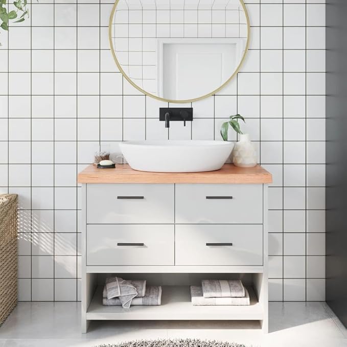 vidaXL Bathroom Countertop in Light Brown, Handmade Solid Oak Wood with Live Edge, Pre-Treated, Versatile for Various Bases, 39.4"x11.8"x0.8"-2.4"
