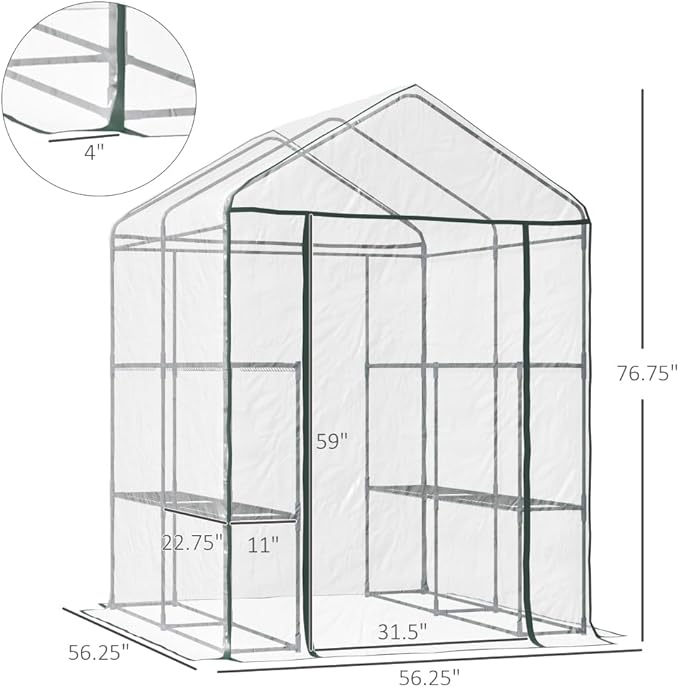 Portable Walk-in Greenhouse with Shelves, Outdoor Plant Protection Cover for Seedlings, Fruits, Flowers, and Vegetables
