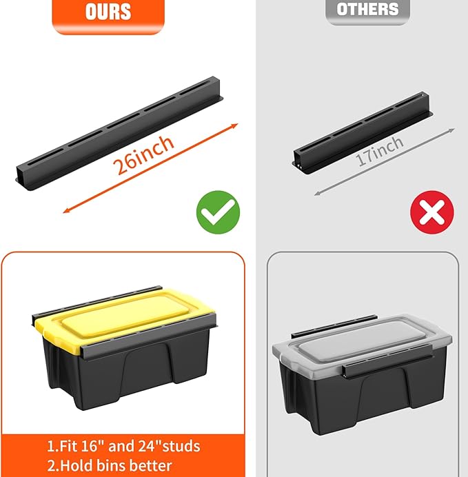 TORACK Garage Ceiling Bin Storage Rack, Adjustable Heavy Duty Overhead Tote Storage Rails(for 6 Bins, Bins are not included)