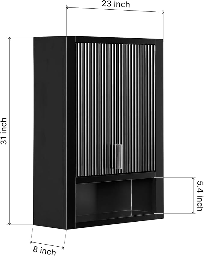 ARIEL Milan Bathroom Wall Cabinet 31" H x 23.1" W x 8" D - Open Shelf - Black