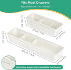 Desk Drawer Organizer Tray, 4 Pack Expandable Drawer Organizer with Dividers Adjustable, Bathroom Organizer Bins for Junk, Office, Makeup, Kitchen Utensil