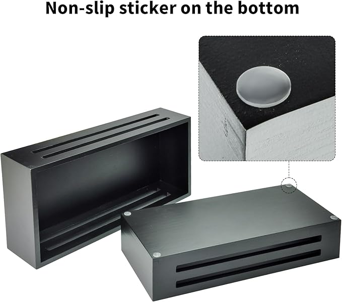 Bathroom Decor Box,Wooden Toilet Tank Topper Basket Tray,Back of Toilet Basket for Paper Storage Bathroom Counter Organizer (Black, Set of 2 Pieces)