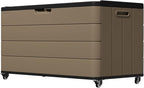 110 Gallon Deck Box Waterproof with Wheels - Mobile Double-Wall Resin Outdoor Storage Box for Patio, Pool, & Garden - Lockable Deck Storage for Cushions, Pool Floats, Boat Slip (Brown)