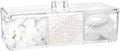 Square Qtip Holder Dispenser, 3 Compartments Cotton Ball Holder, Bathroom Canisters for Cotton Swab, Ball, Cottons Pad Organizer, Clear Acrylic Containers with Lid for Bathroom Vanity Countertop