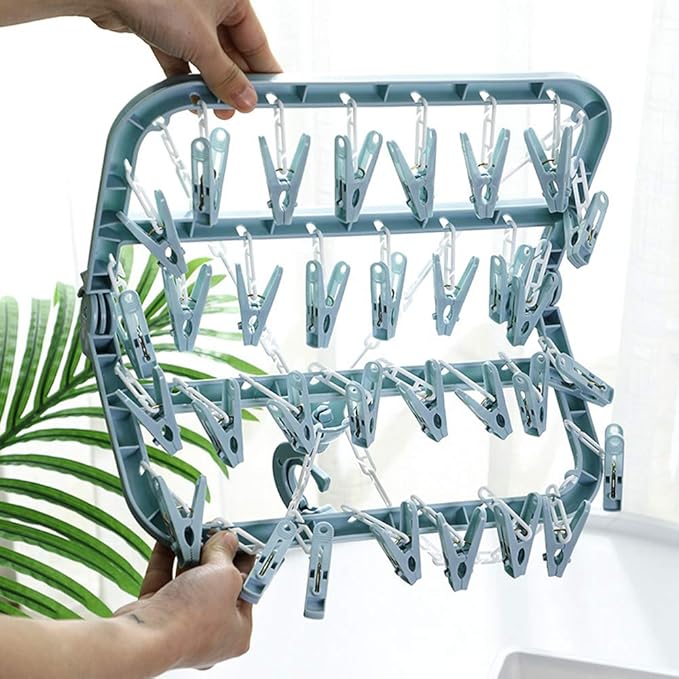 Clip and Drip Hanger Clothes Hanger Drying Rack 32 Clips (Light Blue)