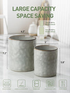 famiware Ocean Utensil Holder, 7.2"+5.8" Ceramic Kitchen Utensil Holder for Countertop, 2 Pieces Cooking Utensil Crocks, Utensil Organizer for Spatula & Spoon, Kitchen Decor, Set of 2, Gray