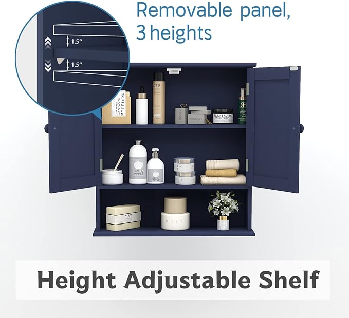 TaoHFE Blue Medicine Cabinet with Mirror, 2 Doors & 3 Open Shelves - Wall Mounted Wooden Storage Cabinet for Bathroom, Laundry or Kitchen