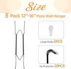 5 Pack Plate Hangers for The Wall, Suitable for 12-16 inch Art Plate, Stainless Steel Invisible Heavy Duty Wire Plate Holder with Wall Hooks, Plate Hangers for Displaying Plates, Platter, Dish, Black