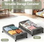 Under Bed Storage with Wheels, 6.7'' Tall Underbed Storage Containers with Lids - Rolling Bins for Shoes Clothes Blankets (Grey, 2-Pack XXL)