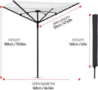 Umbrella Clothesline Outdoor |165 Feet Heavy Duty Rotary Outdoor Umbrella Drying Rack with 4-Aluminum Arms and Steel Post 12-Lines | Adjustable Height & Retractable Clothes Drying Rack for Backyard
