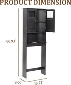 Over The Toilet Cabinet with Shelf and 2Doors, Bathroom Space Saver Organizer Above Toilet,Taller Wooden Free Standing Toilet Rack for Bathroom, Restroom, Laundry (Black)