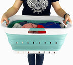 SAMMART 42L (11 gallon) Collapsible Plastic Laundry Basket - Foldable Pop Up Storage Container/Organizer - Space Saving Hamper/Basket (1, White/Celadon Green)