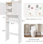 Over The Toilet Storage Cabinet for Small Bathrooms, Freestanding Space Saver with Double Doors & 2 Fixed Shelves, Stable Wood Organizer with Anti-Tip Kit, Fits 33-Inch Clearance, White