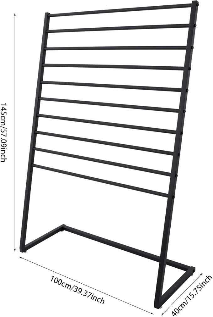 10 Tier Metal Scarf Organizer Holder, Freestanding Scarf Rack, Scarf Holder Organizer for Commercial Clothing Retail Store Towel Rack Ties Belt Pants Hanging (Black, 39.37 * 15.75 * 57.09in)